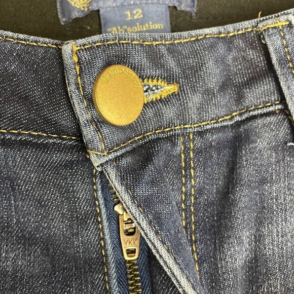 Democracy "Ab" Solution Distressed Flare Jeans High Rise Blue Sz 12 Raw Edge - Picture 5 of 10